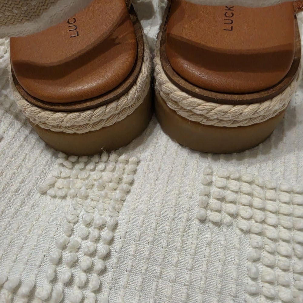 Lucky Brand Emiley Strappy Platform Sandals Size 9M Espadrille Ivory Beige Style - Picture 9 of 11